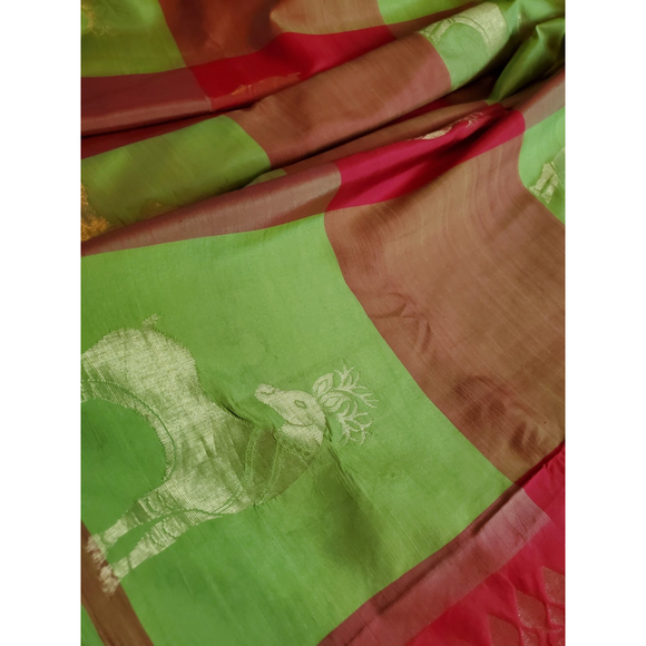 Women Pure Silk Designer Kanjivaram Saree Handloom Party Festive Wedding - Picture 7 of 16